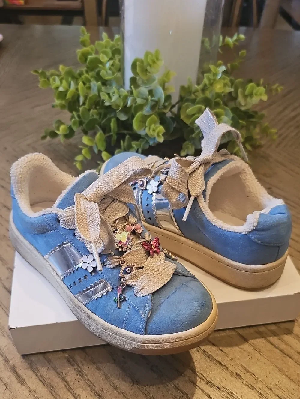 Blue Suede Casual Sneakers with Charm Accents Size 13